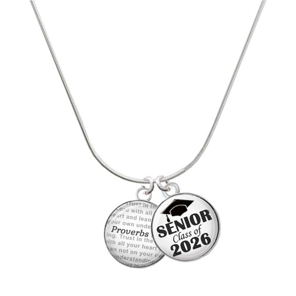 Delight Jewelry Silver-tone Domed Proverbs 3:5 - Silvertone Senior Class of 2026 Dome Necklace, 18"