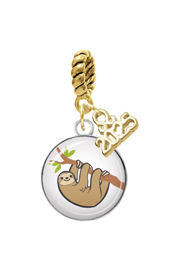 Silver-tone Domed Sloth - Gold-tone Rope Charm Bead Dangle with Mini 2025