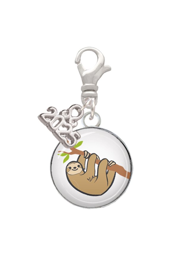 Silver-tone Domed Sloth - Silver-tone Clip on Charm with Mini Year 2025