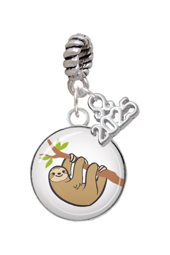 Silver-tone Domed Sloth - Silver-tone Rope Charm Bead Dangle with Mini 2025