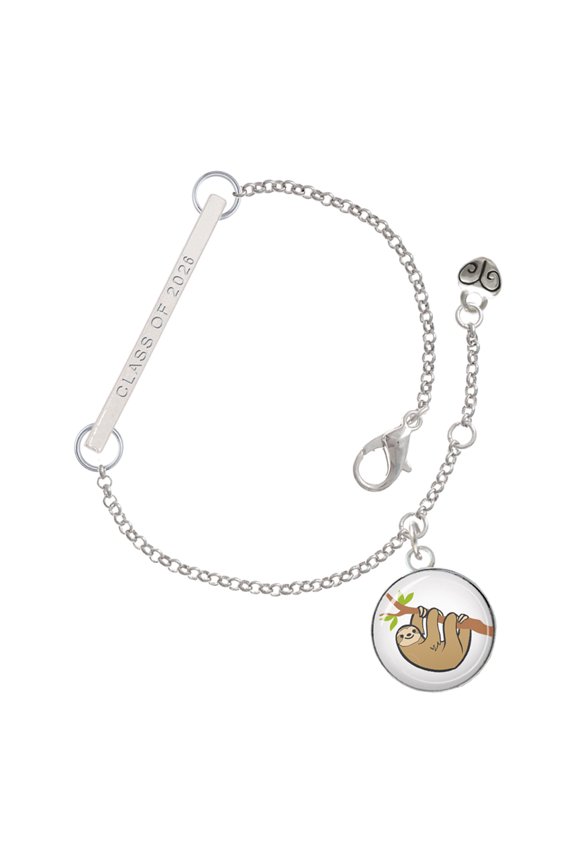 Silver-tone Domed Sloth - Silvertone Class of 2026 Delicate Bar Bracelet, 8.5"