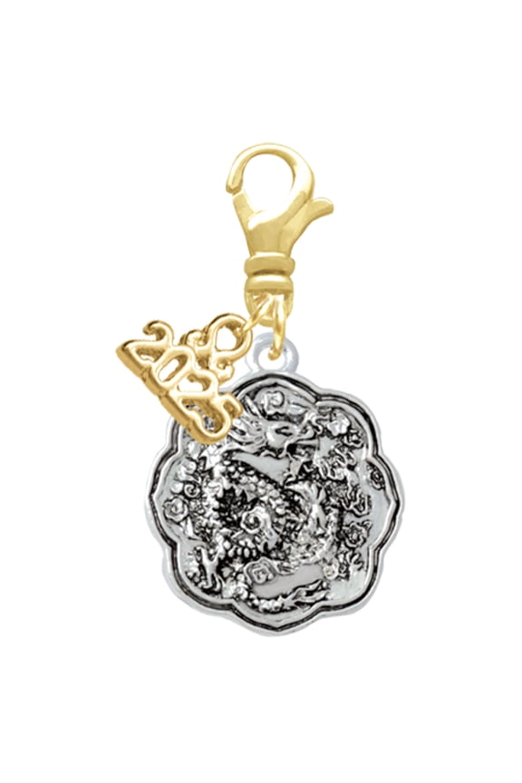 Silver-tone Dragon and Phoenix Medallion - Gold-tone Clip on Charm with Mini Year 2025