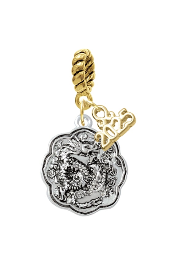 Silver-tone Dragon and Phoenix Medallion - Gold-tone Rope Charm Bead Dangle with Mini 2025