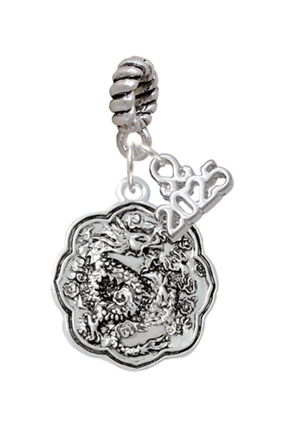 Silver-tone Dragon and Phoenix Medallion - Silver-tone Rope Charm Bead Dangle with Mini 2025
