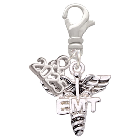 Delight Jewelry Silver-tone EMT Caduceus - Silver-tone Clip on Charm with Mini Year 2025