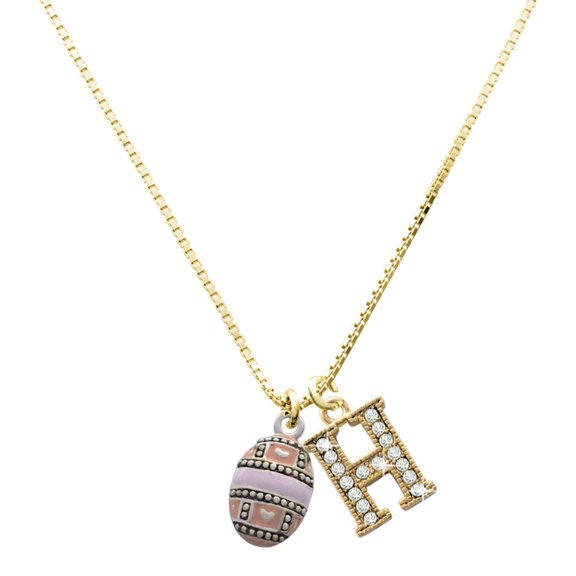 Delight Jewelry Silver-tone Egg Pink & Lavender and Large Goldtone Crystal Initial H Charm Necklace, 17.5"+2"