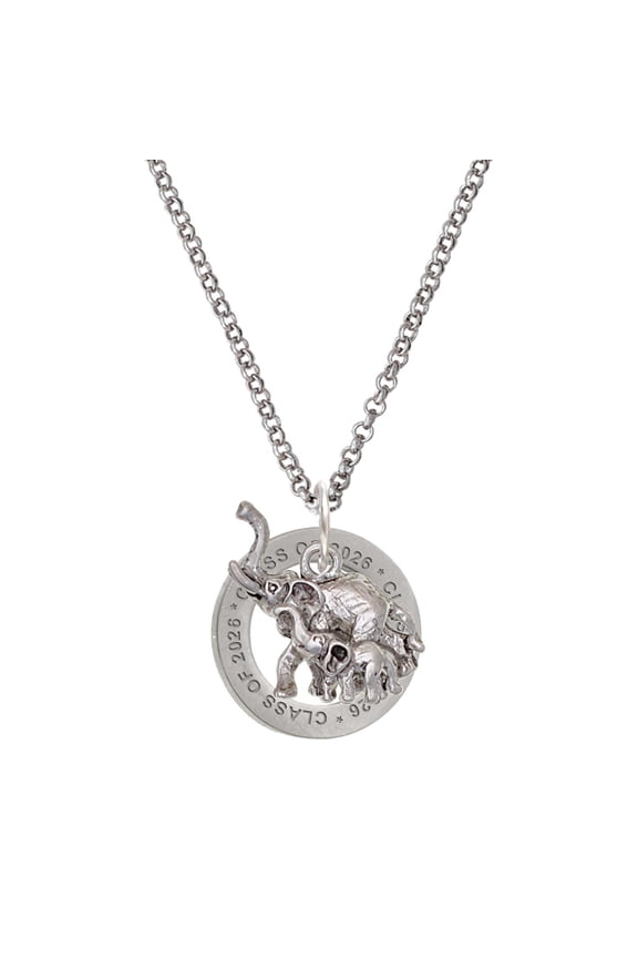 Silver-tone Elephant with Calf - Class of 2026 Affirmation Ring Necklace, 23"