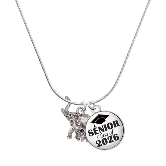 Delight Jewelry Silver-tone Elephant with Calf - Silvertone Senior Class of 2026 Dome Necklace, 18"