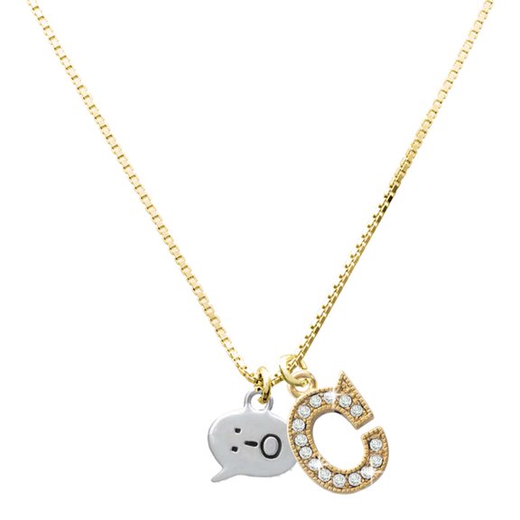 Delight Jewelry Silver-tone Emoticon :-O - Surprise - Large Goldtone Crystal Initial - C - Charm Necklace, 17.5"+2"