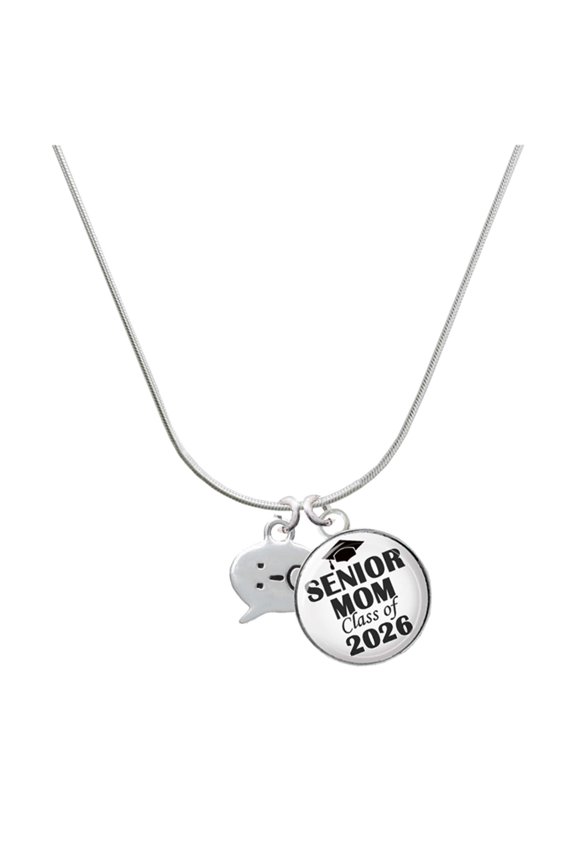 Silver-tone Emoticon :-O - Surprise - Silvertone Senior Mom Class of 2026 Dome Necklace, 18"