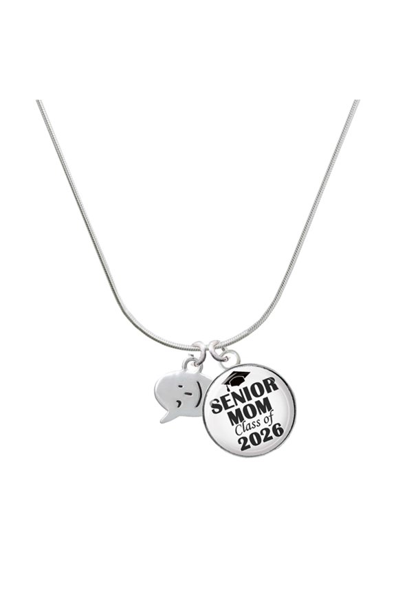 Silver-tone Emoticon :- ) - Winking - Silvertone Senior Mom Class of 2026 Dome Necklace, 18"