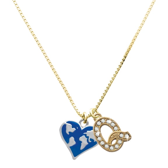 Delight Jewelry Silver-tone Enamel Earth Heart - Large Goldtone Crystal Initial - Q - Charm Necklace, 17.5"+2"