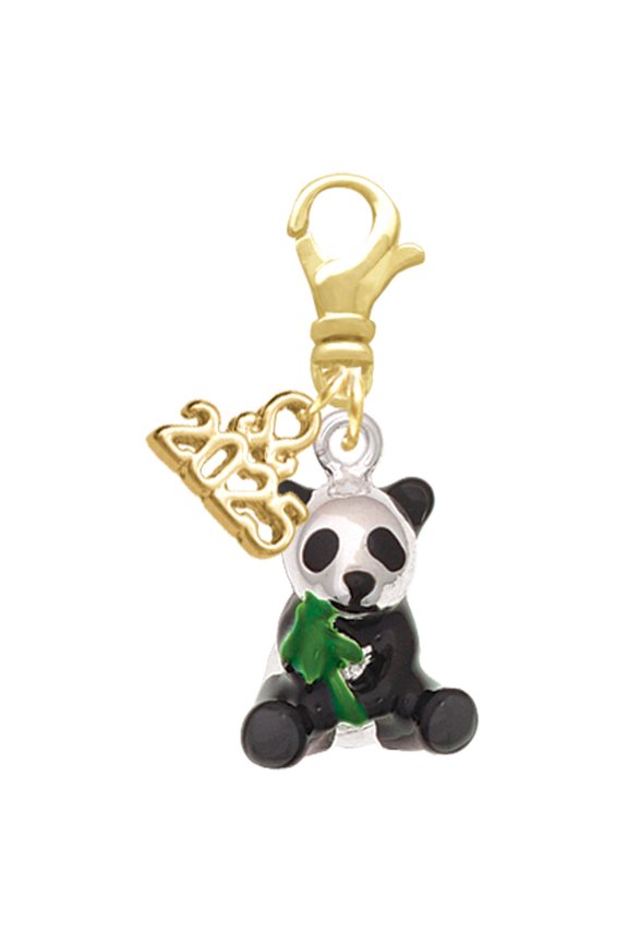 Silver-tone Enamel Sitting Panda - Gold-tone Clip on Charm with Mini Year 2025
