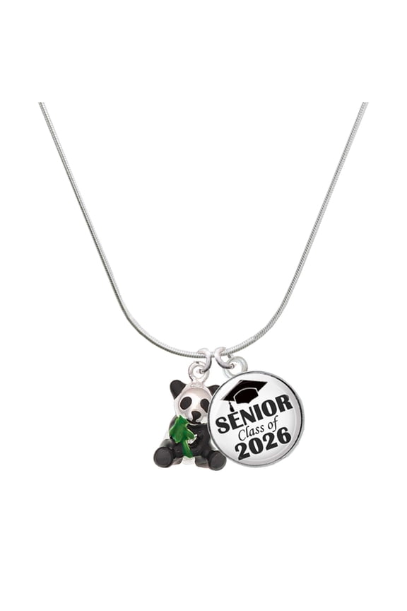 Silver-tone Enamel Sitting Panda - Silvertone Senior Class of 2026 Dome Necklace, 18"