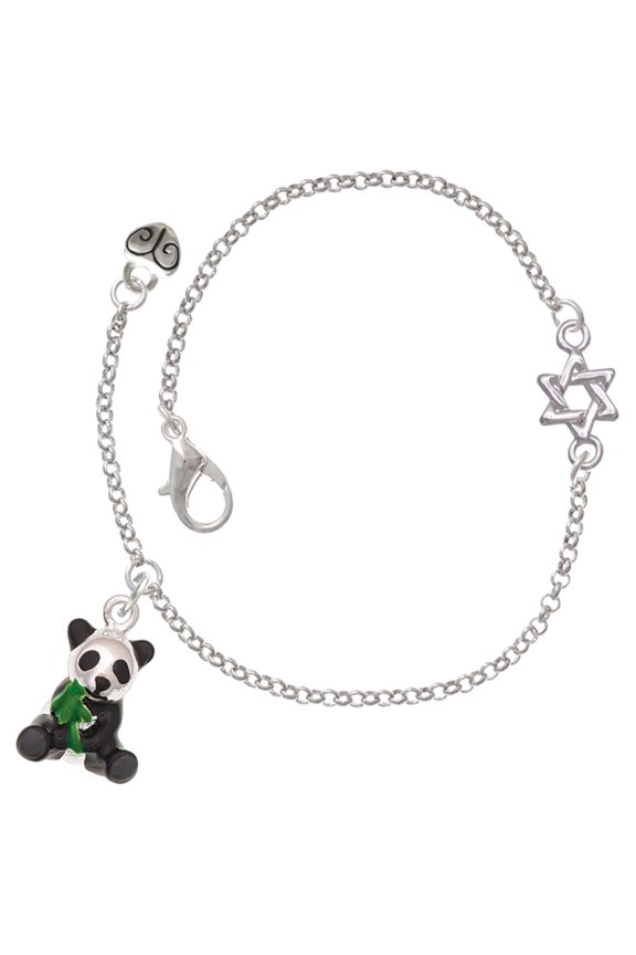 Silver-tone Enamel Sitting Panda - Silvertone Star of David Delicate Bracelet, 6.25+1.75" Extender