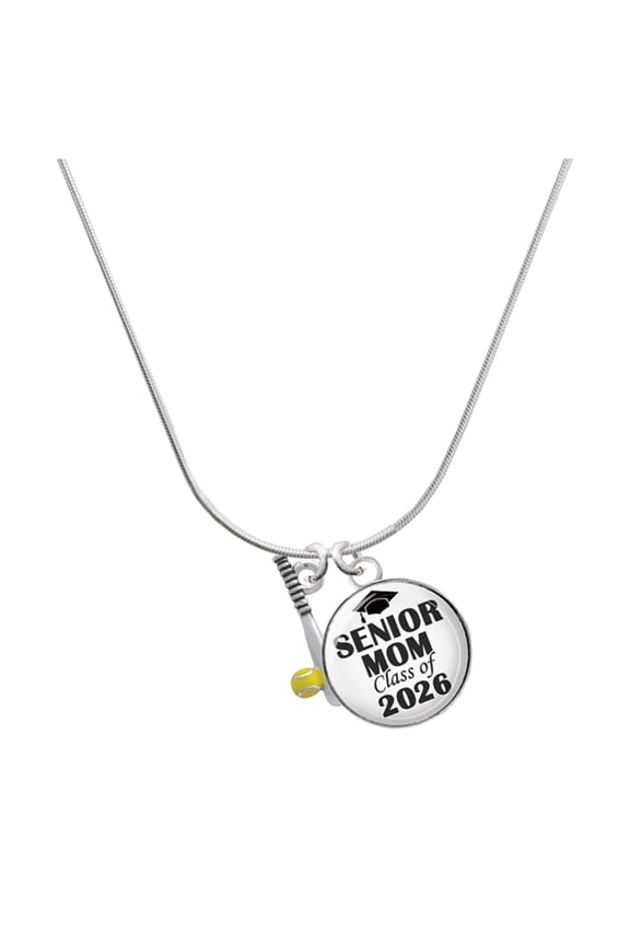 Silver-tone Enamel Softball and Bat - Silvertone Senior Mom Class of 2026 Dome Necklace, 18"