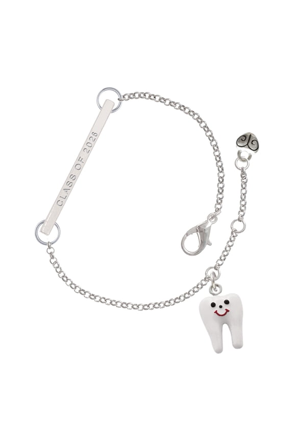 Silver-tone Enamel Tooth - Silvertone Class of 2026 Delicate Bar Bracelet, 8.5"