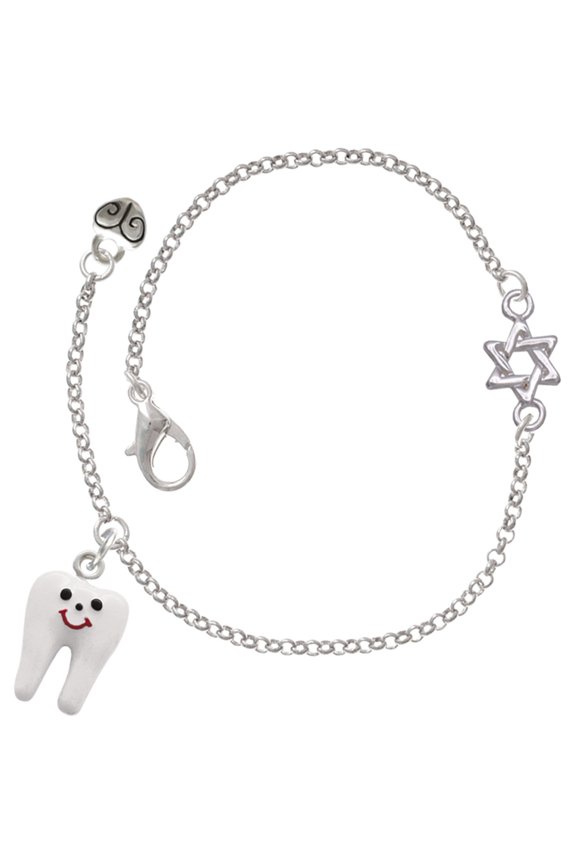 Silver-tone Enamel Tooth - Silvertone Star of David Delicate Bracelet, 6.25+1.75" Extender