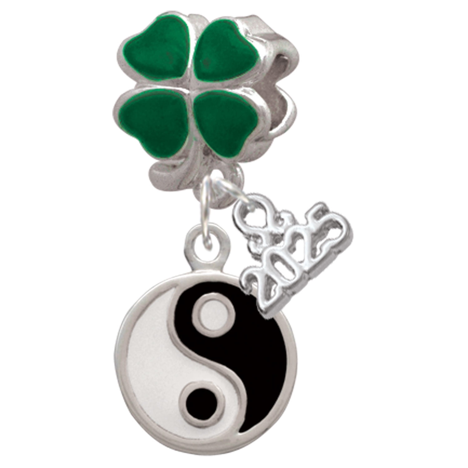 Delight Jewelry Silver-tone Enamel Yin and Yang - Good Luck Green Four Leaf Clover Charm Bead Dangle with Mini 2025