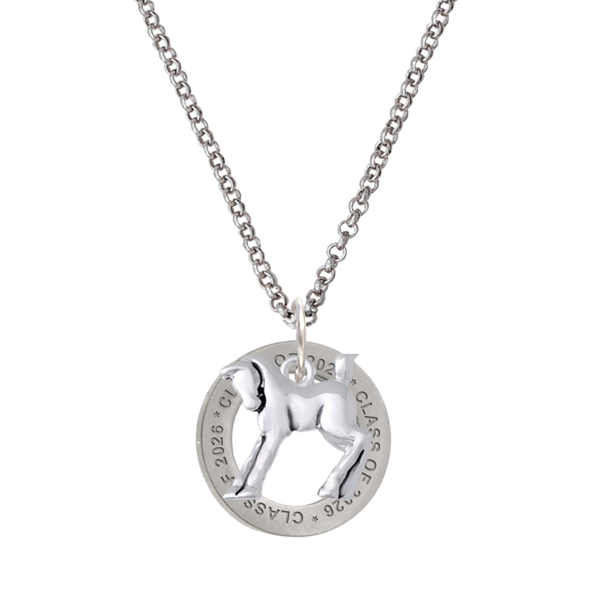 Delight Jewelry Silver-tone Equestrian Horse - Class of 2026 Affirmation Ring Necklace, 23"
