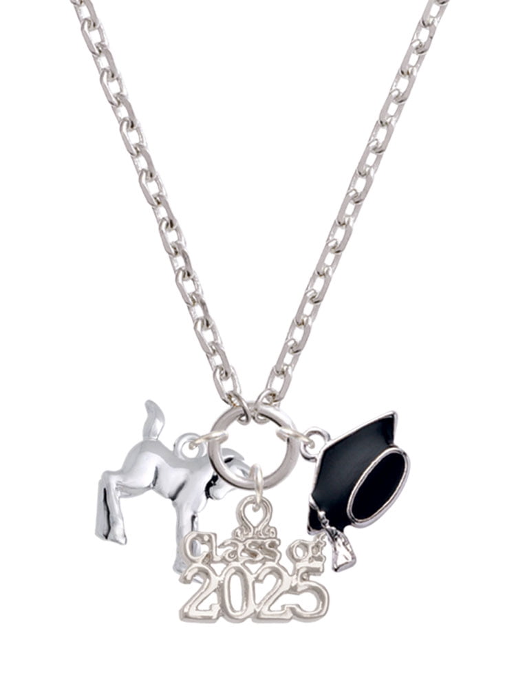Delight Jewelry Silver-tone Equestrian Horse - Silver-tone Class of 2025 Graduation Zoey Necklace, 28"