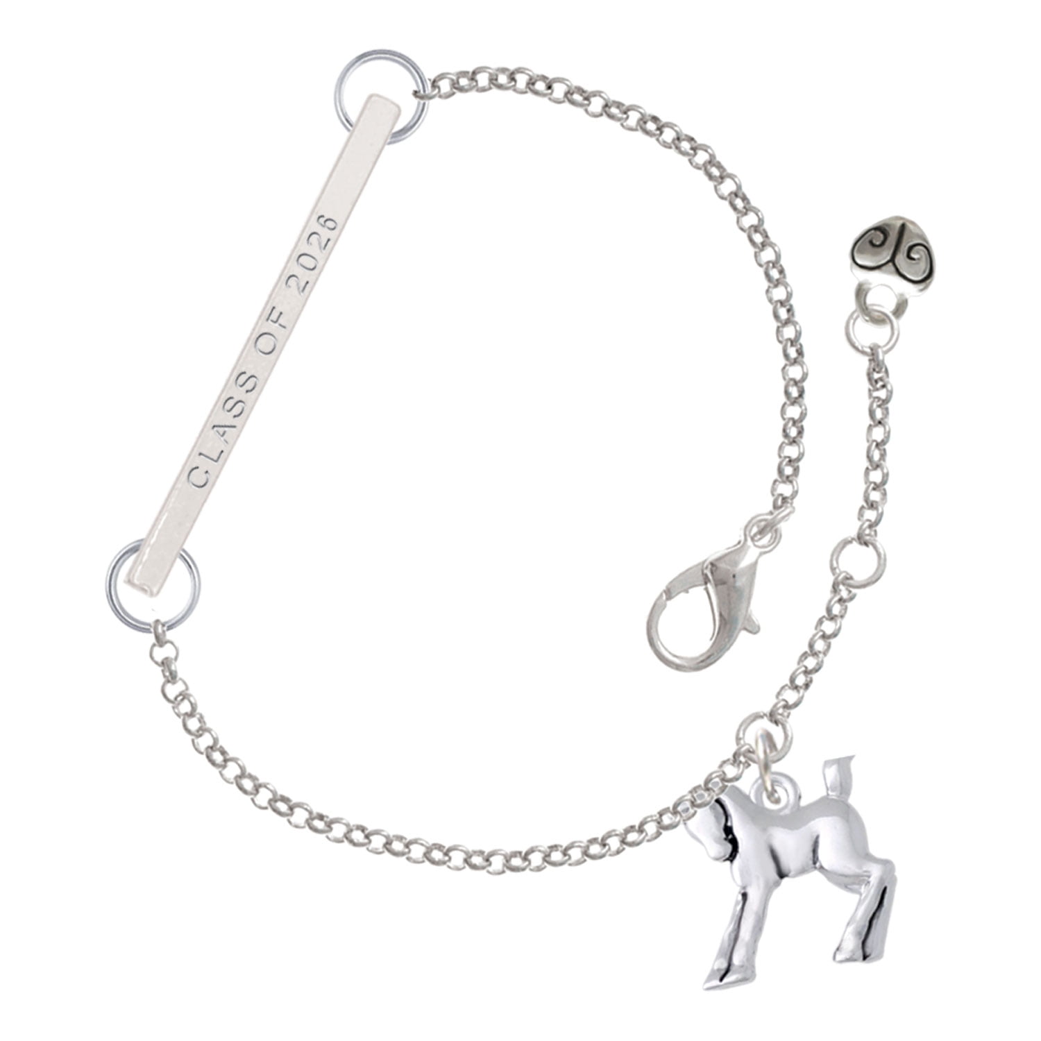 Delight Jewelry Silver-tone Equestrian Horse - Silvertone Class of 2026 Delicate Bar Bracelet, 8.5"