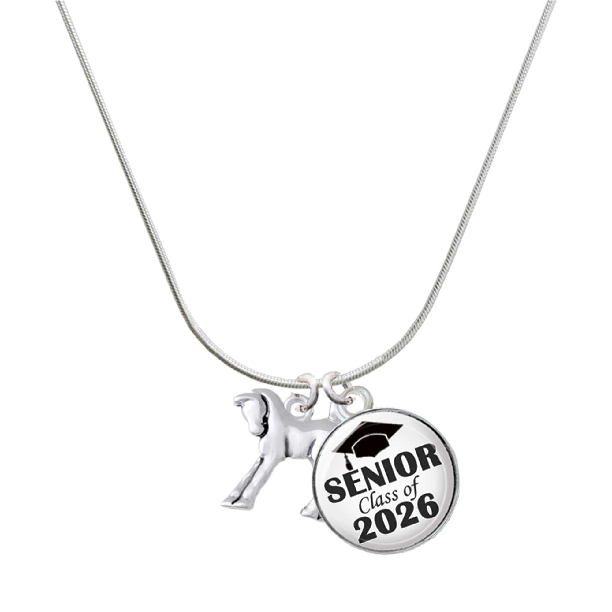 Delight Jewelry Silver-tone Equestrian Horse - Silvertone Senior Class of 2026 Dome Necklace, 18"