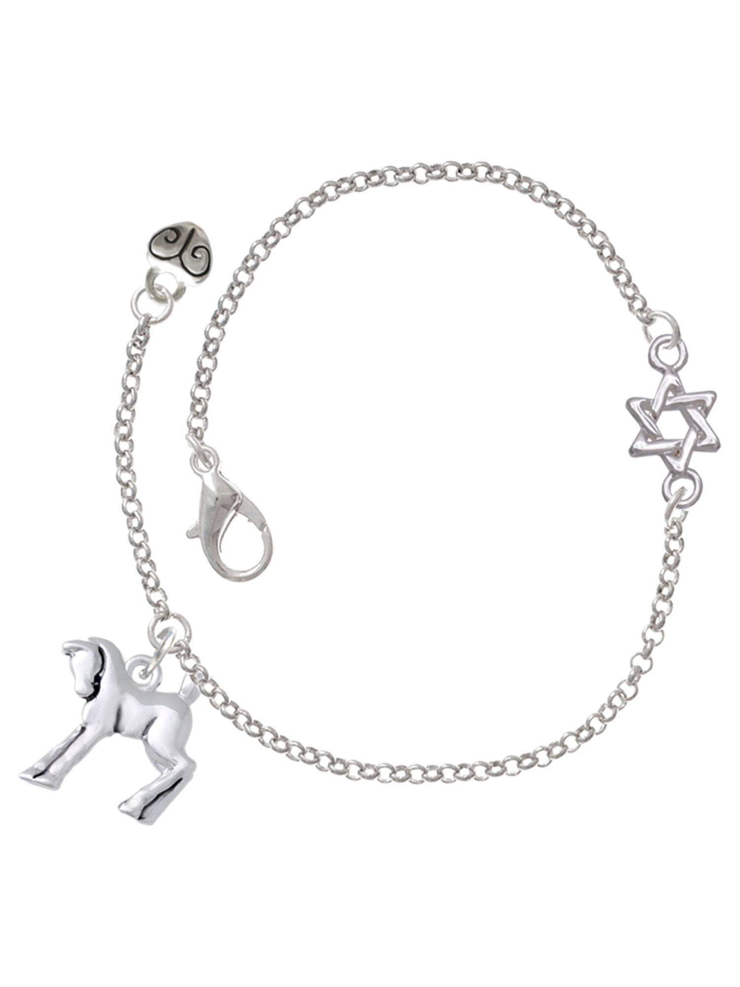 Delight Jewelry Silver-tone Equestrian Horse - Silvertone Star of David Delicate Bracelet, 6.25+1.75" Extender