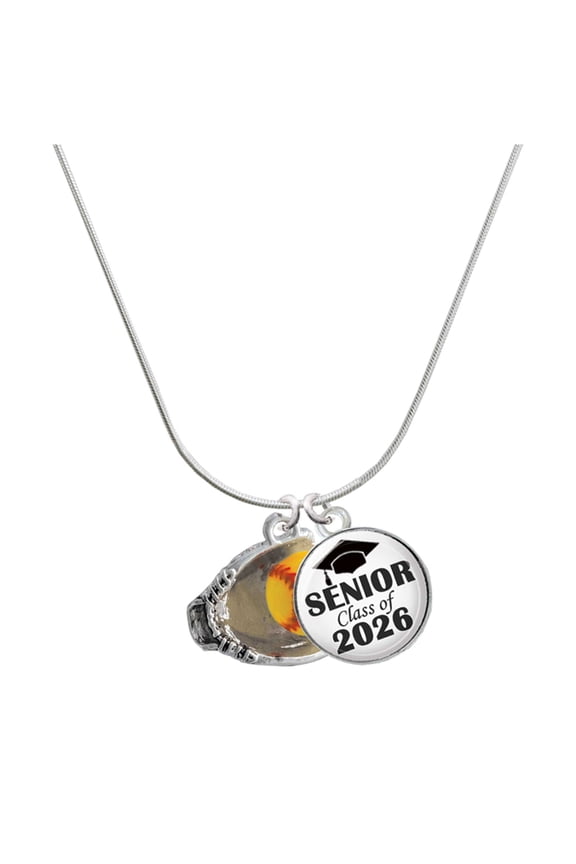 Silver-tone Extra Large Softball and Glove - Silvertone Senior Class of 2026 Dome Necklace, 18"