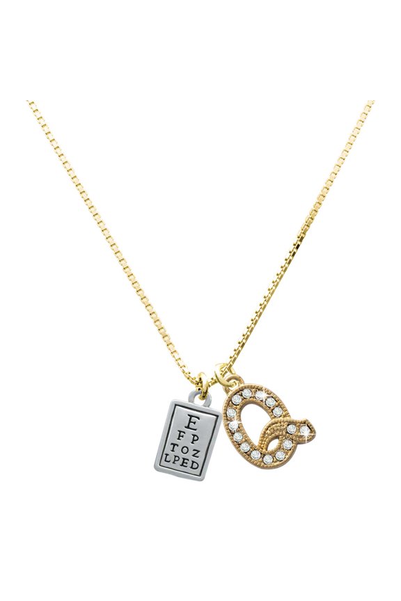 Silver-tone Eye Chart - Large Goldtone Crystal Initial - Q - Charm Necklace, 17.5"+2"