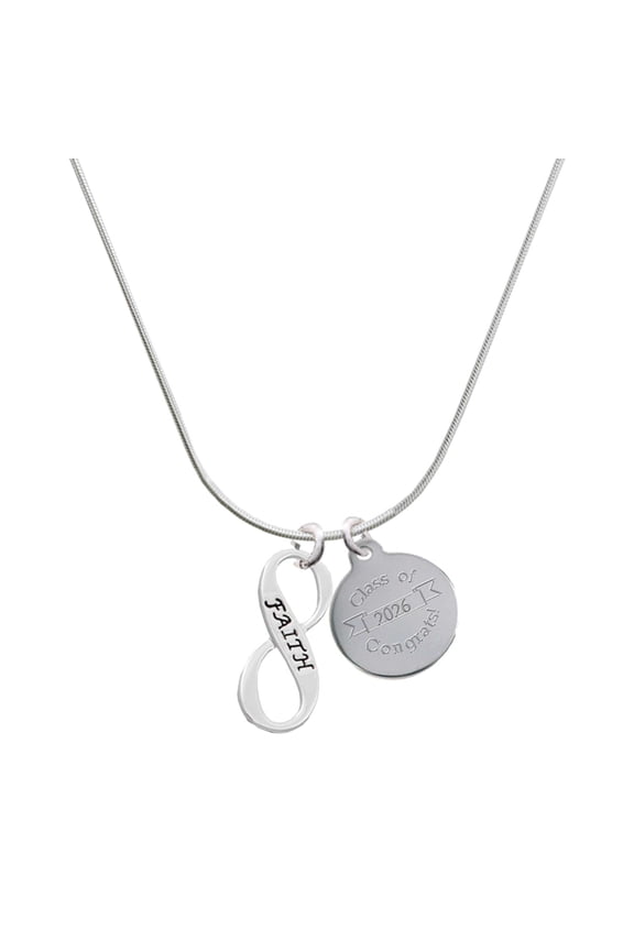 Silver-tone Faith Infinity Sign - Engraved Congrats Class of 2026 Charm Necklace, 18"