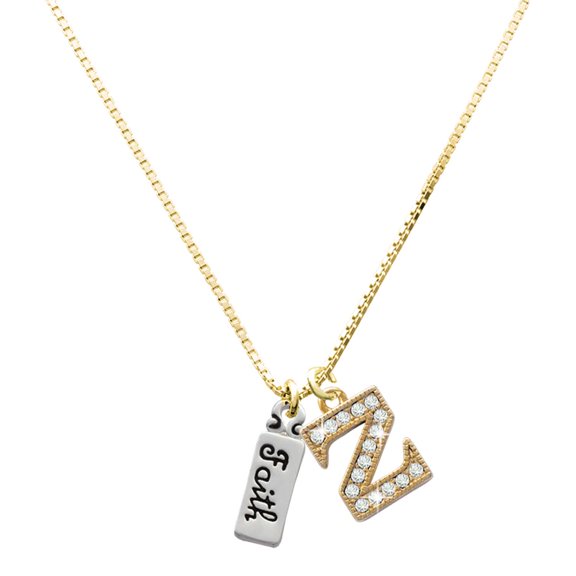 Delight Jewelry Silver-tone Faith - Large Goldtone Crystal Initial - Z - Charm Necklace, 17.5"+2"