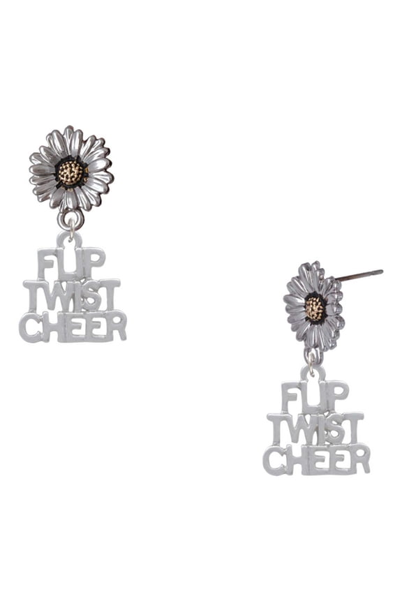 Silver-tone Flip Twist Cheer - Two-tone Daisy Flower Post Earrings