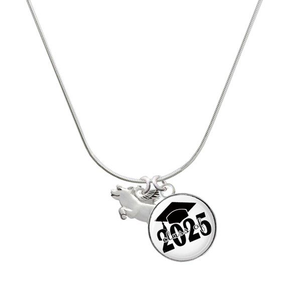 Delight Jewelry Silver-tone Flying Pig - Script Class of 2025 Dome Charm Necklace, 18"