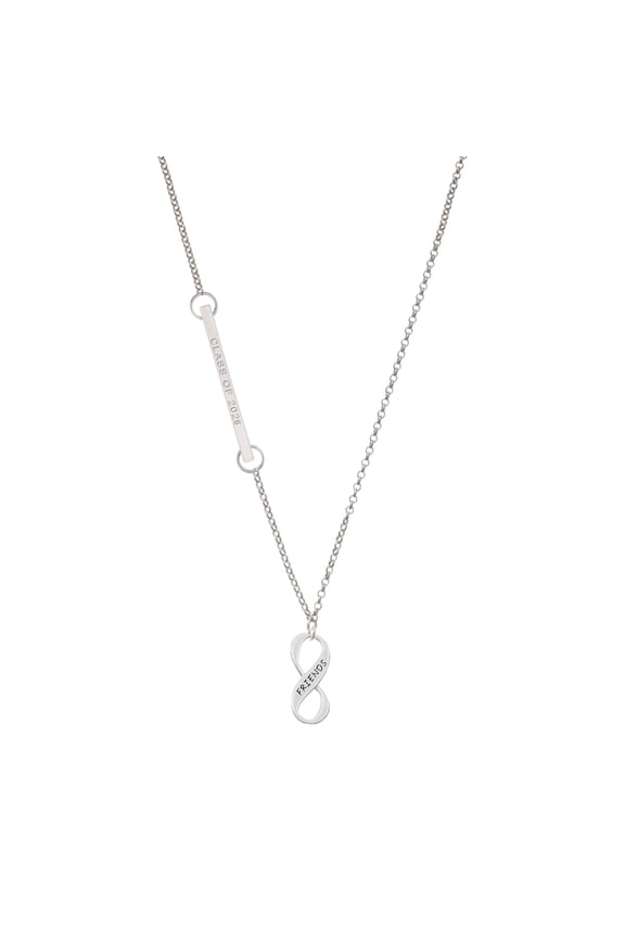 Silver-tone Friends Infinity Sign - Silvertone Class of 2026 Delicate Bar Necklace, 18.75"