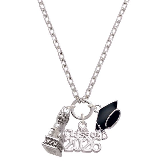 Delight Jewelry Silver-tone Fu Dog - Class of 2026 Graduation Zoey Charm Necklace, 28"
