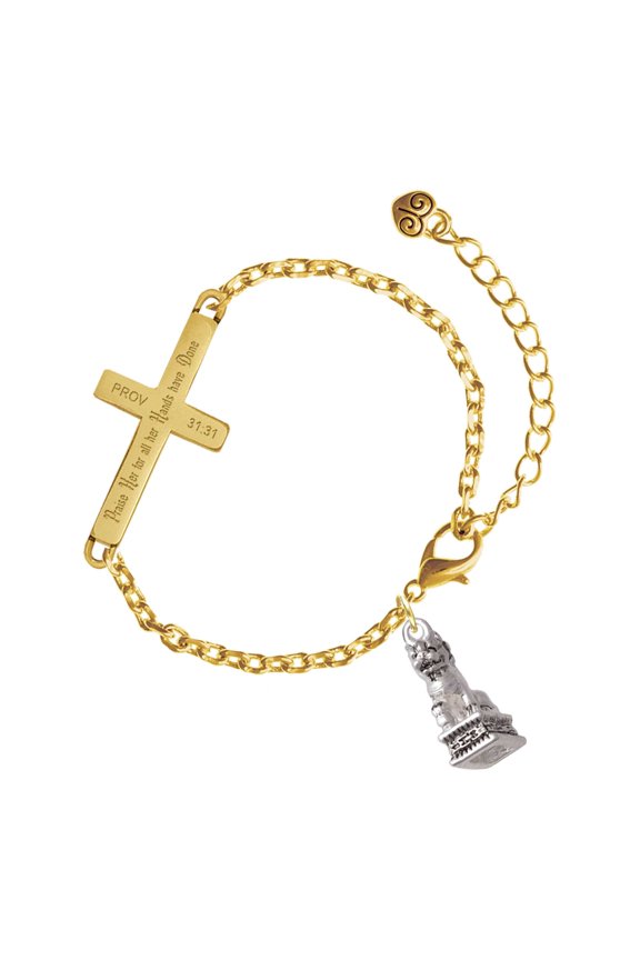 Silver-tone Fu Dog - Gold Tone Proverbs 31:31 Praise Her for all Her Hands have Done Engraved Cross Charm Bracelet, 6.5+1.5" Extender