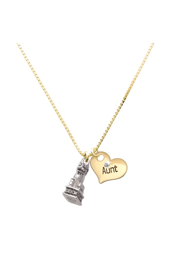 Silver-tone Fu Dog - Large Goldtone Aunt Heart Charm Necklace, 17.5"+2" Extender