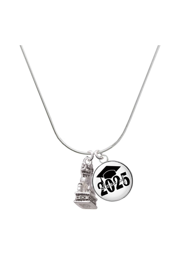 Silver-tone Fu Dog - Script Class of 2025 Dome Charm Necklace, 18"
