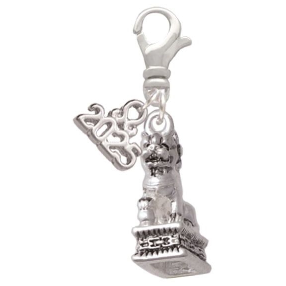 Delight Jewelry Silver-tone Fu Dog - Silver-tone Clip on Charm with Mini Year 2025