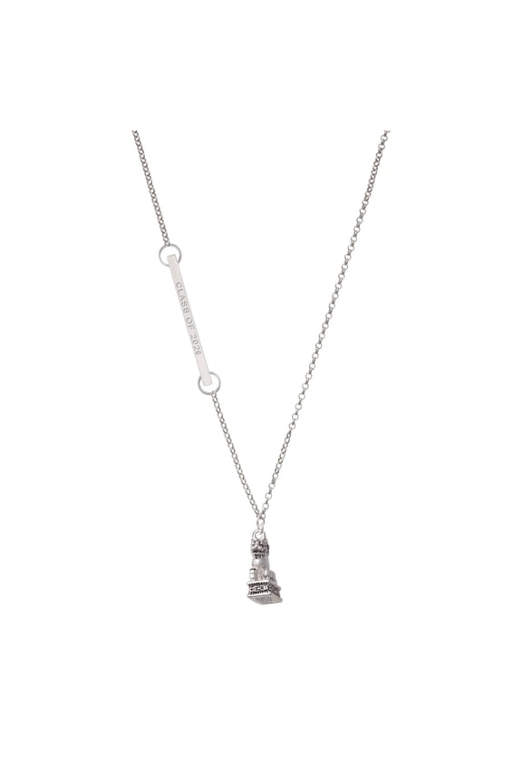 Silver-tone Fu Dog on a Class of 2026 Delicate Bar Necklace, 18.75"