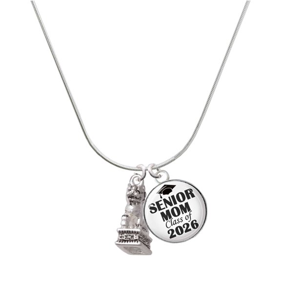 Delight Jewelry Silver-tone Fu Dog - Silvertone Senior Mom Class of 2026 Dome Necklace, 18"