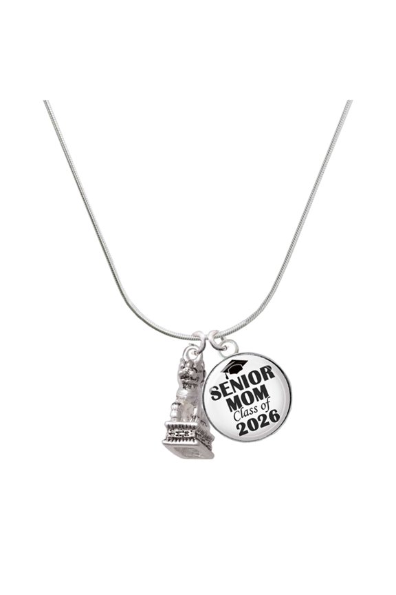 Silver-tone Fu Dog - Silvertone Senior Mom Class of 2026 Dome Necklace, 18"