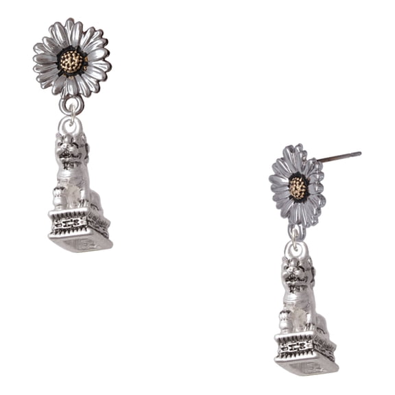 Delight Jewelry Silver-tone Fu Dog - Two-tone Daisy Flower Post Earrings