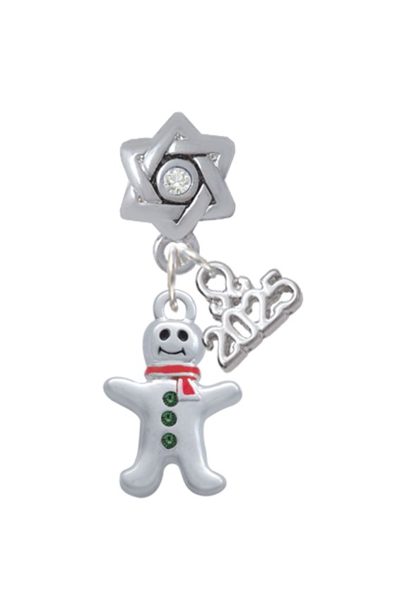 Silver-tone Gingerbread Man with Red Scarf - Silver-tone Clear Star of David Charm Bead Dangle with Mini 2025