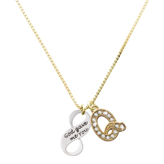 Delight Jewelry Silver-tone God Gave Me You Infinity Sign - Large Goldtone Crystal Initial - Q - Charm Necklace, 17.5"+2"