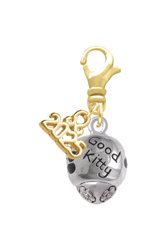 Silver-tone Good Kitty with Black Paw Spinners - Gold-tone Clip on Charm with Mini Year 2025