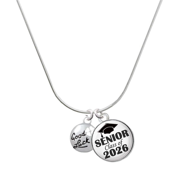 Delight Jewelry Silver-tone Good Luck Disc with Cutout Four Leaf Clover - Silvertone Senior Class of 2026 Dome Necklace, 18"