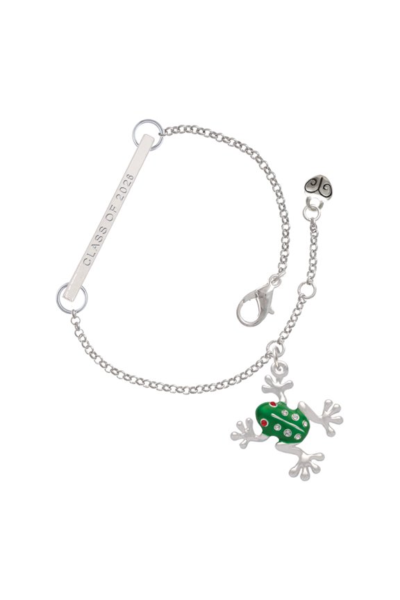 Silver-tone Green Frog with Crystals - Silvertone Class of 2026 Delicate Bar Bracelet, 8.5"