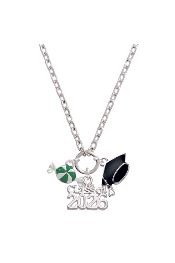 Silver-tone Green Peppermint Candy - Class of 2026 Graduation Zoey Charm Necklace, 28"